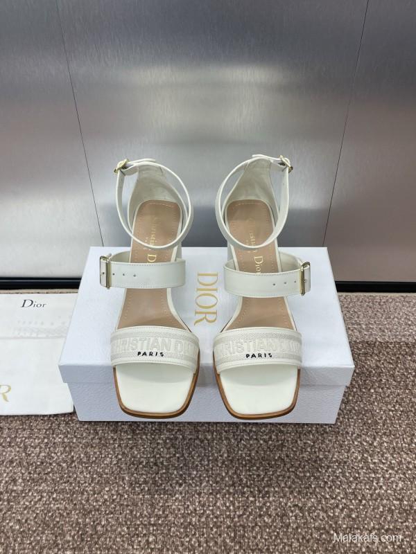 2025 Women Dior White Calfskin Leather Sandals Ankle Strap