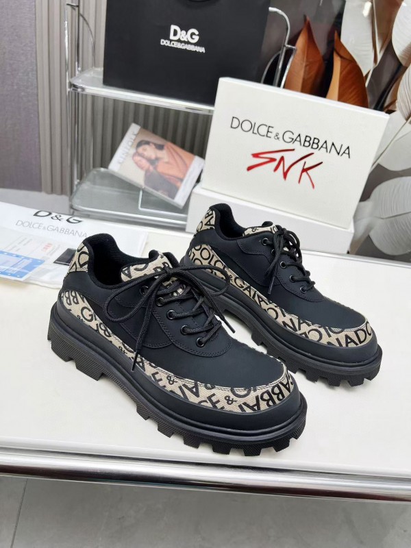2024 Unisex Dolce & Gabbana Black Beige Leather Derby Shoes MJ00360