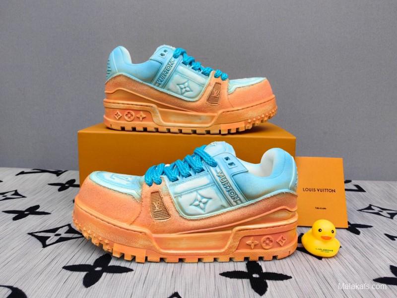 2025 Unisex Louis Vuitton Blue Orange Denim TPU Plimsolls Complex Wash KFY00510