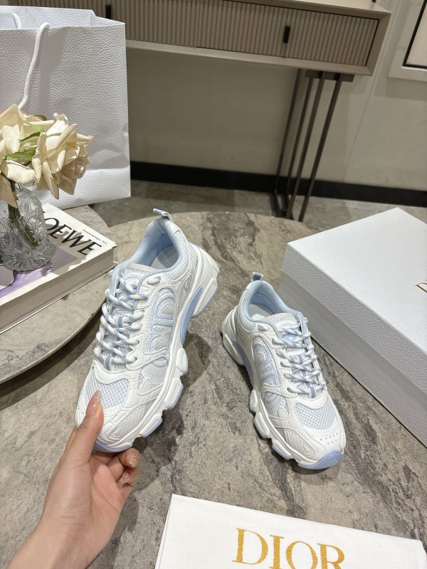 2025 Women Dior White Mesh Leather Sneakers