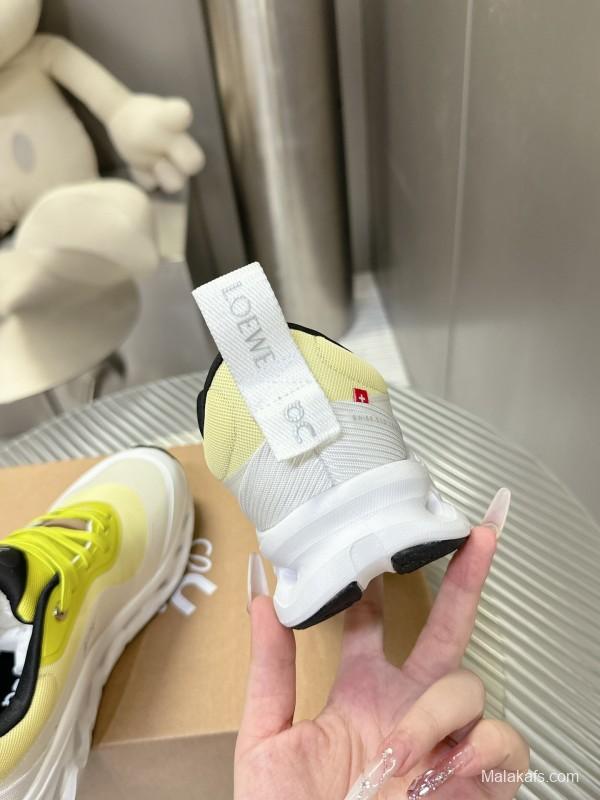 2025 Unisex Loewe Yellow White Black Mesh Leather Sneakers