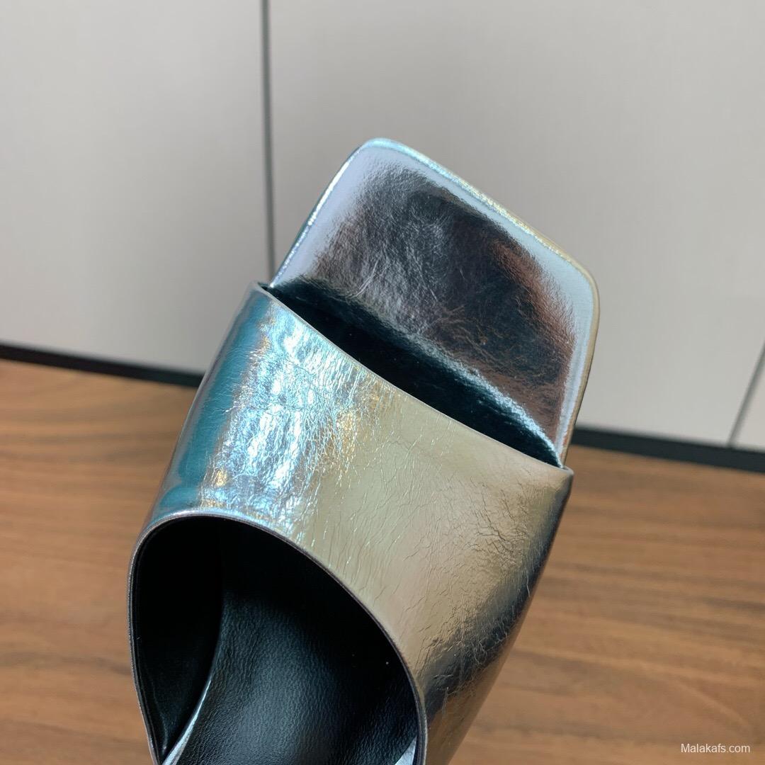 2025 Women VERSACE Silver Leather Slippers