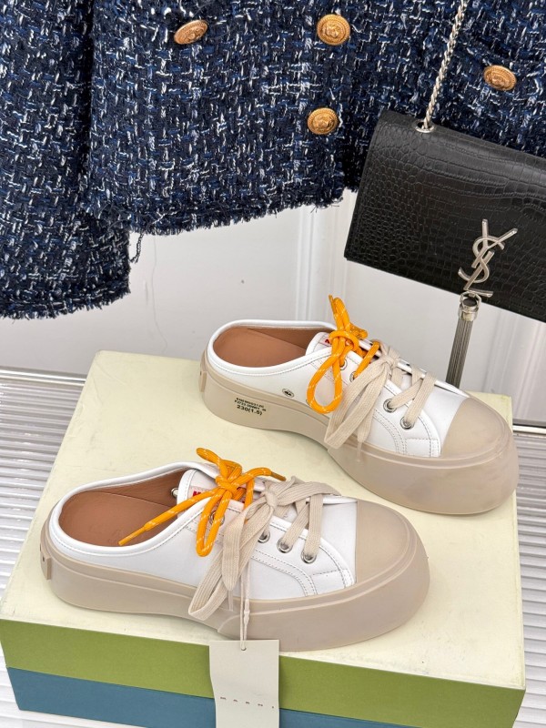 2025 Women Yves Saint Laurent White Leather Low-Top Platform Sneakers Yellow Laces Casual Chic YSL1234 (F)