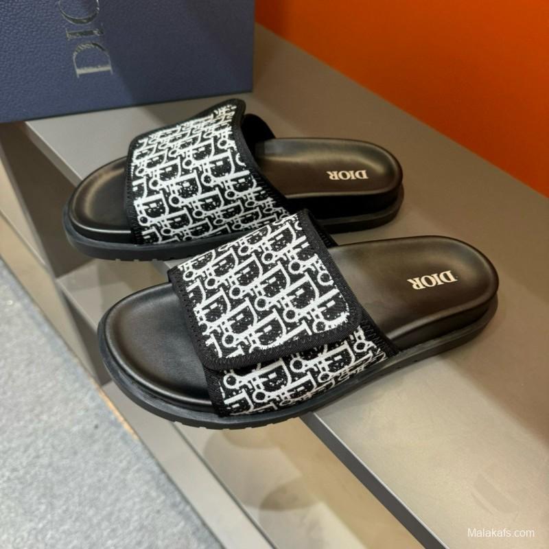 2024 Slippers Dior Black White Canvas Slippers MJ00180