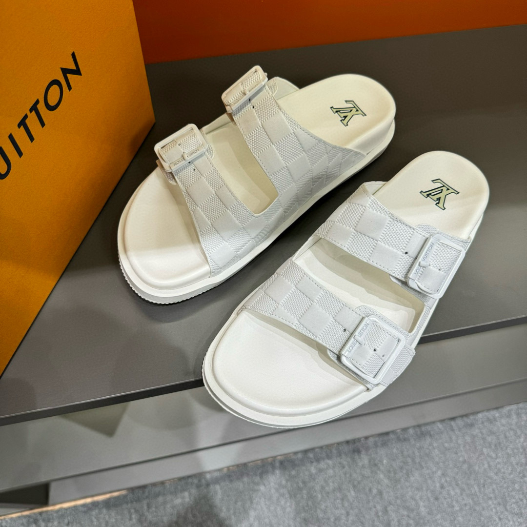 2024 Slippers Louis Vuitton White Leather Slippers