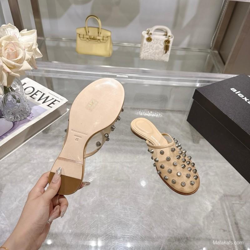 2025 Slippers Alexander Wang Beige Leather Studded LY00310