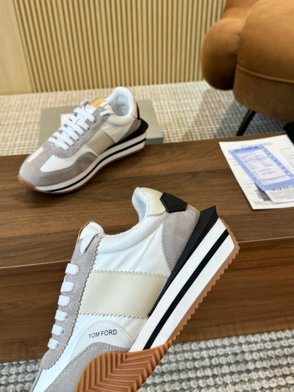 2025 Women TOM FORD White Grey Suede Leather Sneakers LY00360