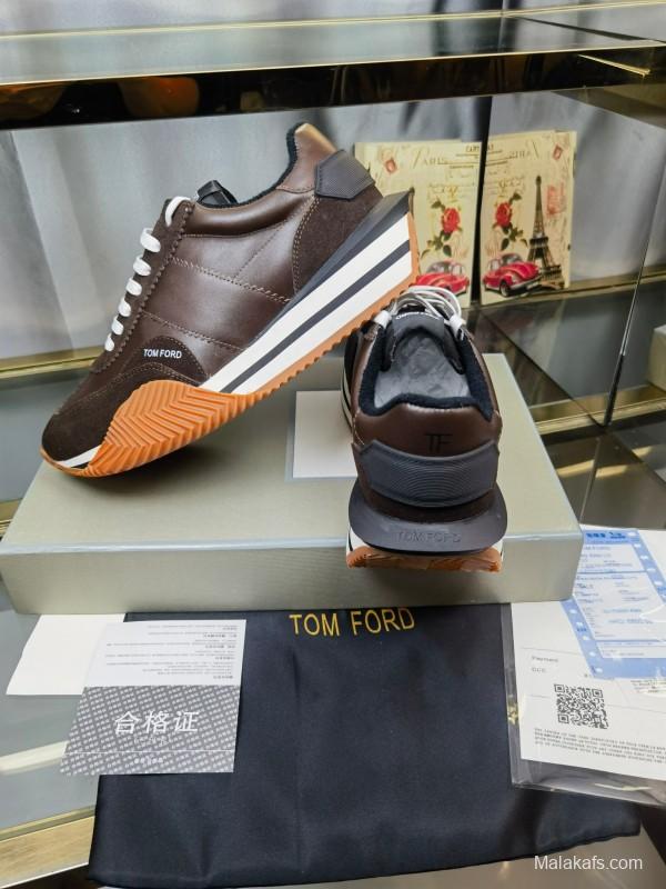 2025 Men TOM FORD Brown Black Leather Suede Sneakers LY00360(M)