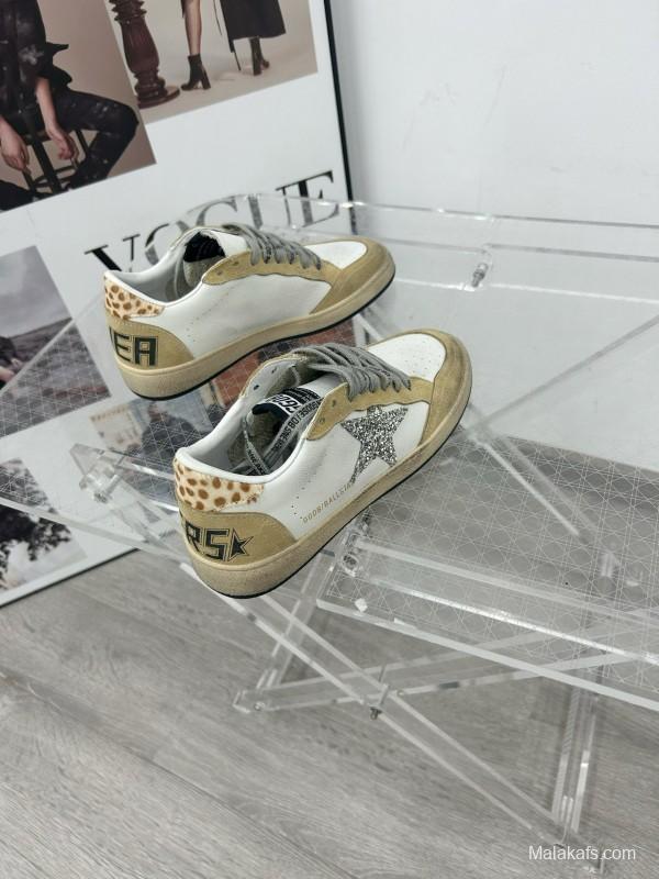 2024 Unisex GGDB White Beige Glitter Suede Leather Low Top Sneakers MJ00260