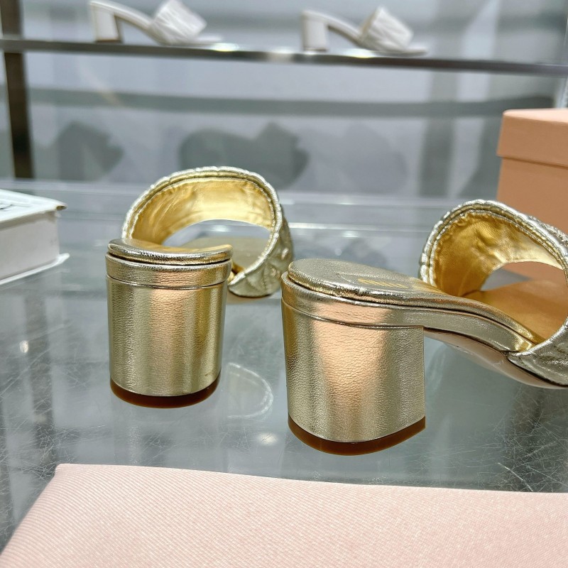 2025 Women Miumiu Gold Leather Sandals