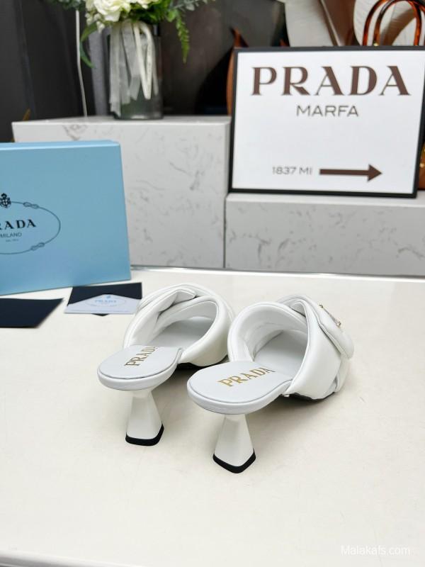 2025 Women Prada White Lambskin Mules