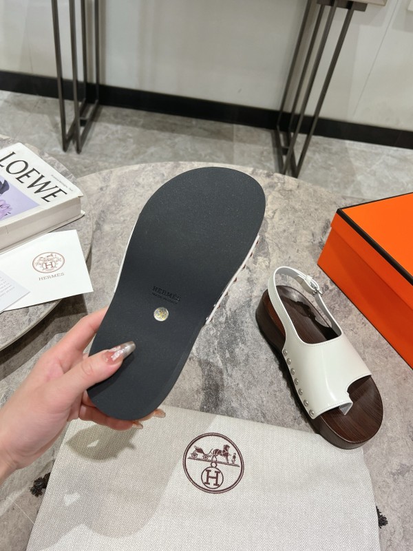 2025 Women Hermès White Leather Slippers