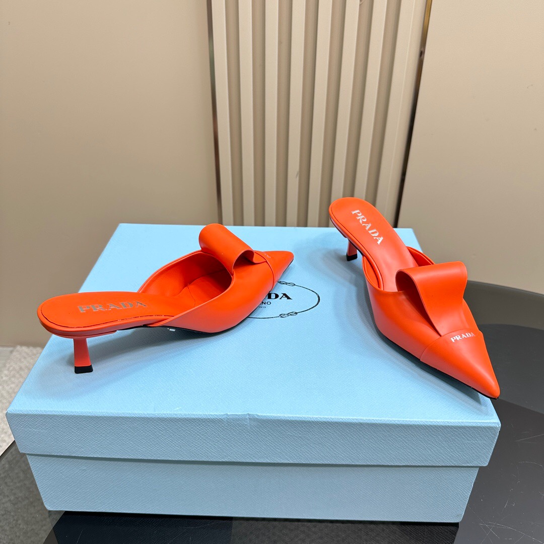 2025 Women Prada Orange Leather Pointed Toe Heels KFY00310