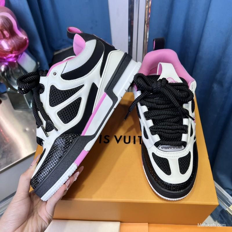 2025 Unisex Louis Vuitton White Black Pink Leather Mesh LV Trainer