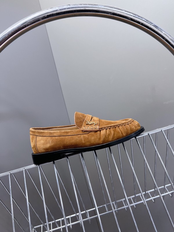 2025 Women Yves Saint Laurent Brown Suede Loafers KFY00350