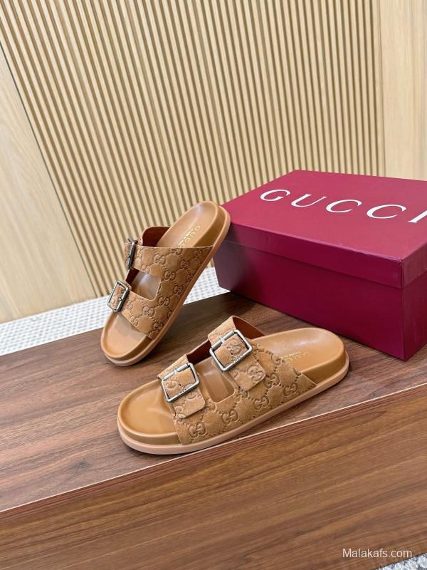 2025 Women Gucci Beige Leather Sandals LY00260