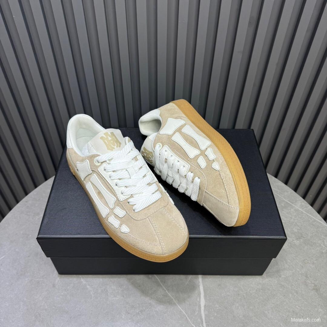 2025 Unisex Amiri Bone White Beige Leather Suede Sneakers LY00280