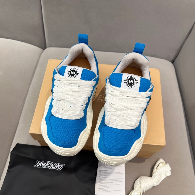 2025 Unisex HEYDAY Blue White Canvas Leather Sneakers Wavy Sole KFY00260