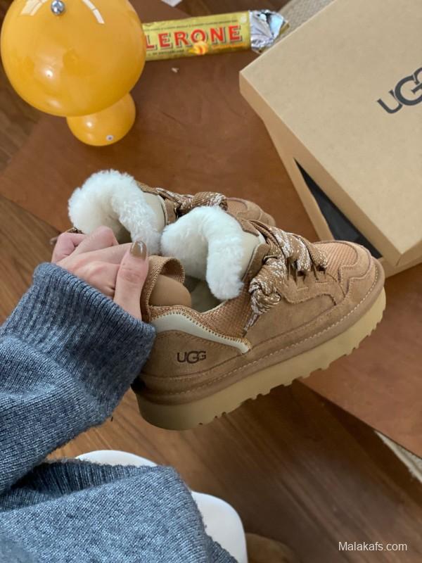 2024 Kids UGG Beige Suede Sheepskin Sneaker