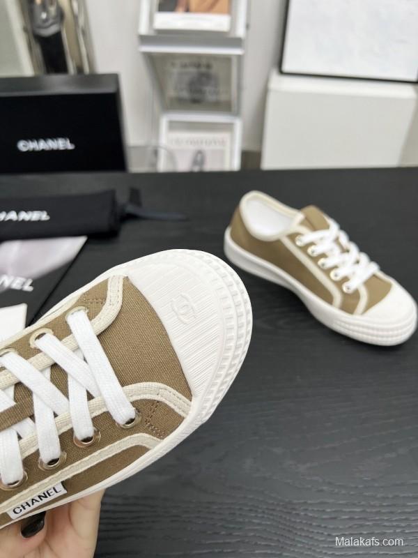 2025 Women Chanel Brown Canvas Sneakers LY00230