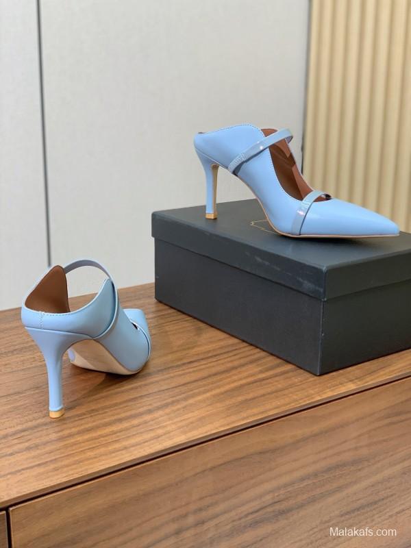 2025 Women Malone Souliers Blue Leather Heeled Mules