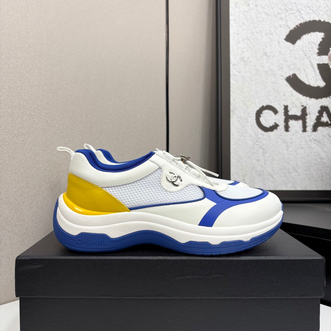 2025 Unisex Chanel White Blue Yellow Silk Leather Casual Sneakers Sports Shoes