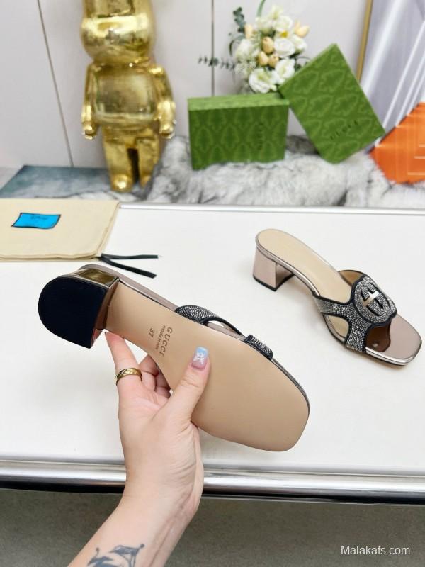 2025 Gucci Black Leather Slippers MJ00190