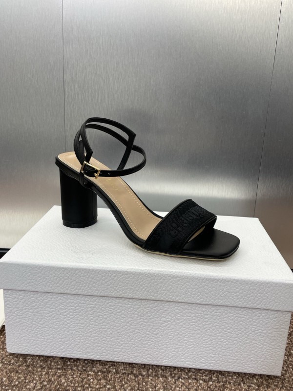 2025 Women Dior Black Leather Fabric Sandals