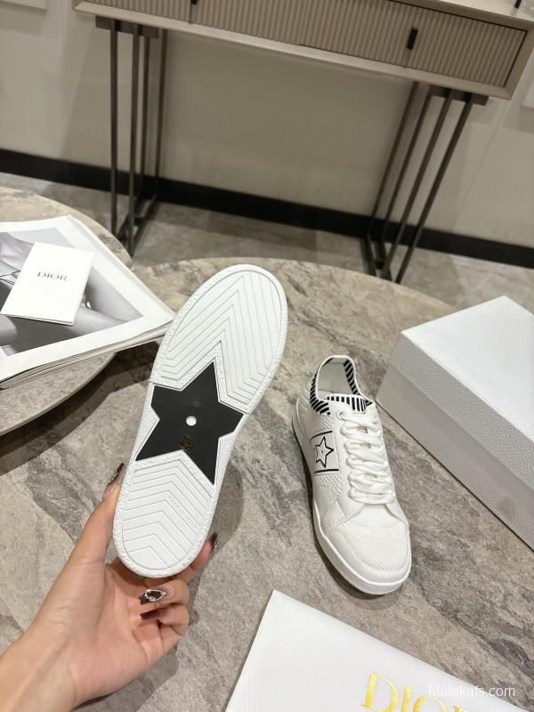 2025 Women Dior White Knit Leather Sneakers Star Logo KFY00330