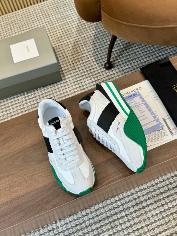 2025 Unisex TOM FORD White Black Green Leather Suede Sneakers LY00360(F)/LY00370(M)