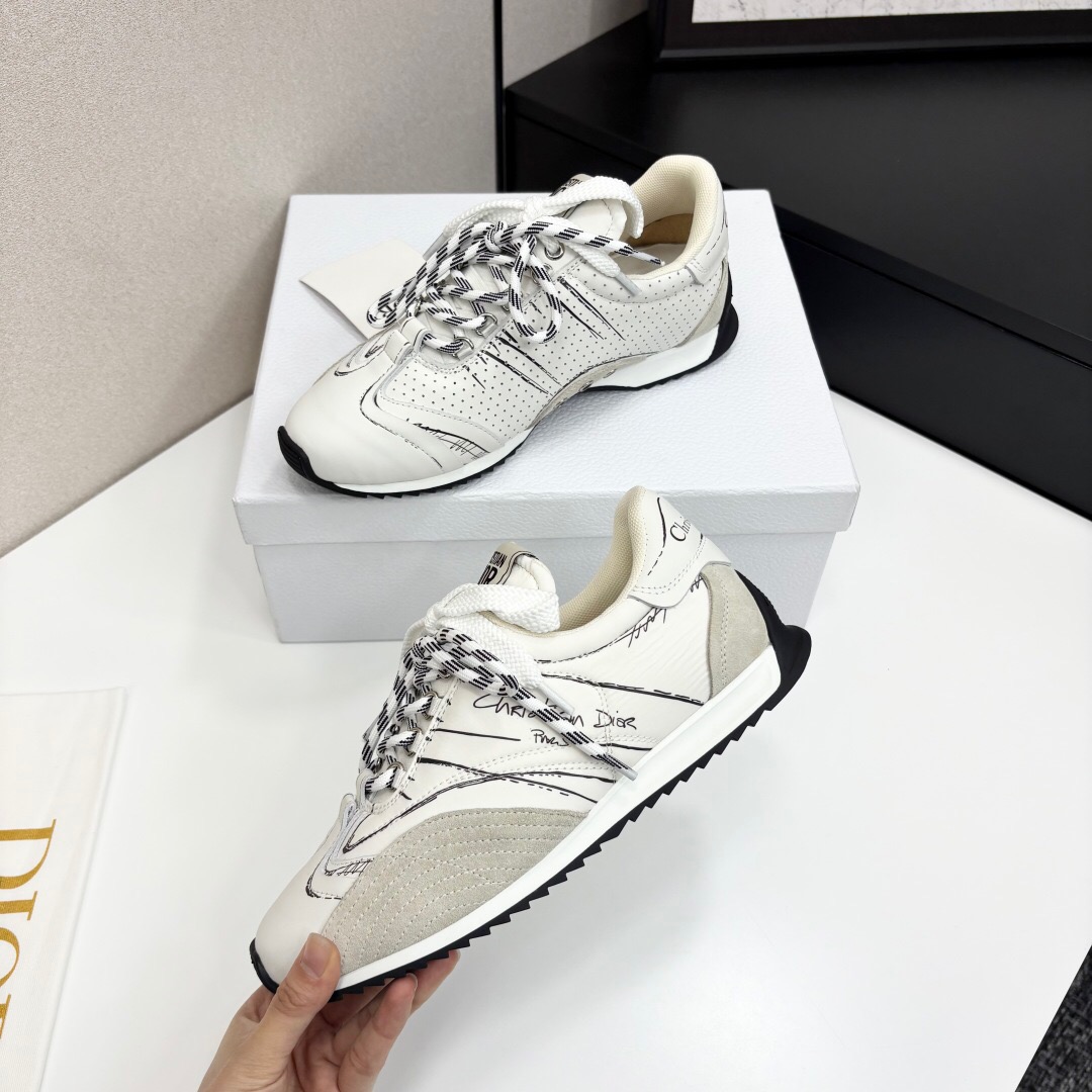 2025 Unisex Dior White Beige Leather Mesh Sneakers LY00300