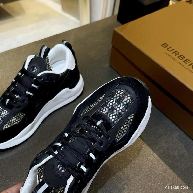2025 Unisex Burberry Black White Suede Leather Cotton Sneakers Vintage MJ00380