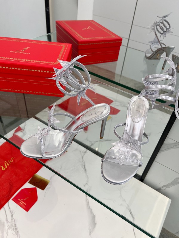 2025 Women RC Silver Crystal Leather High Heels Spiral Strap LY00340