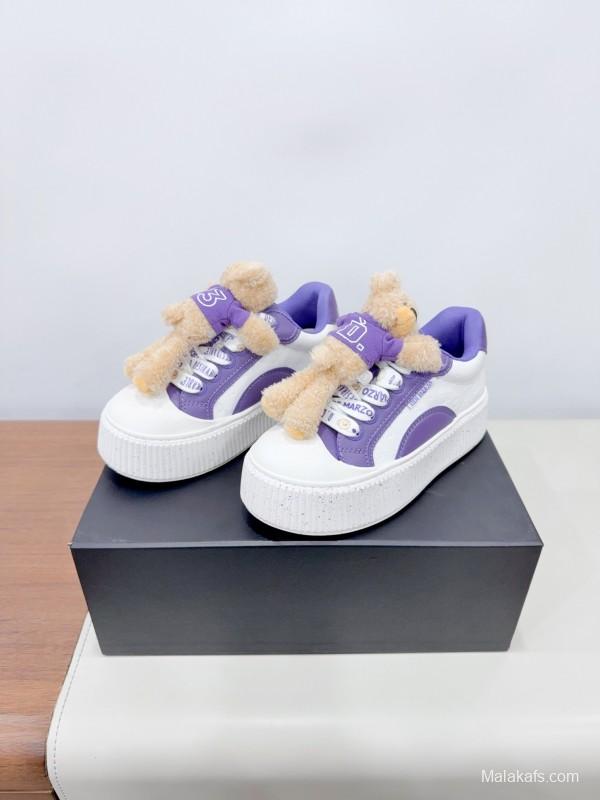 2025 Women 13DE MARZO Purple Leather Casual Shoes 3D Bear Toy KFY00330