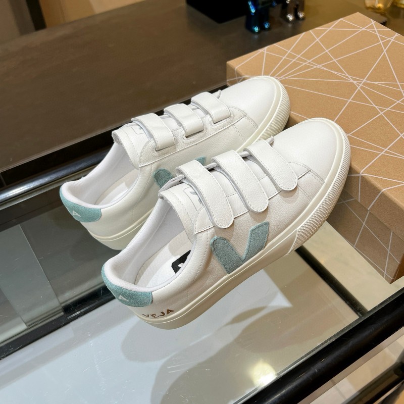 2025 Women VEJA White Blue Leather Canvas Vulcanized Sneakers MJ00240