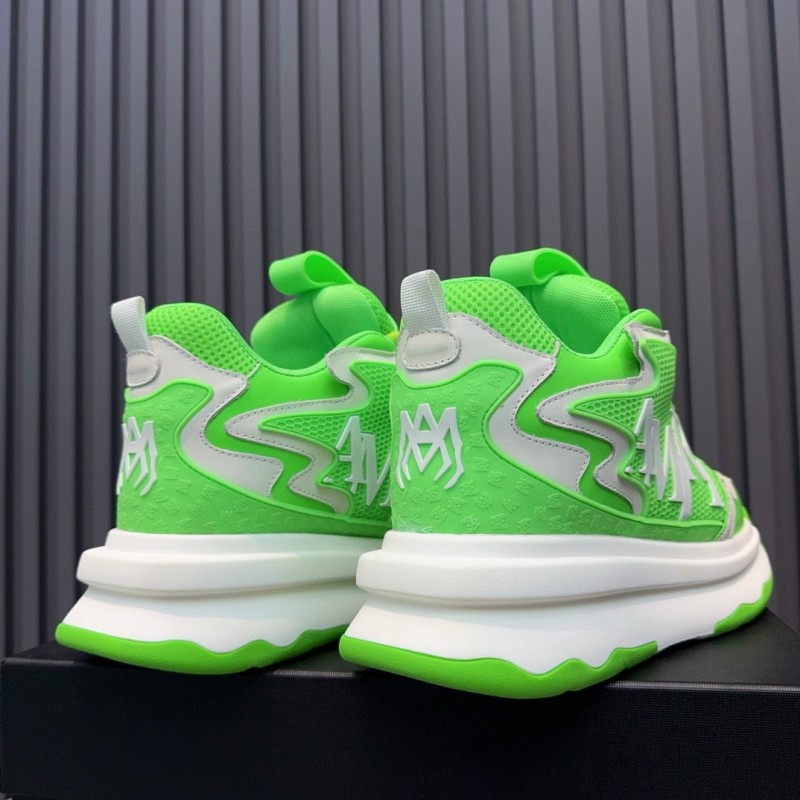 2024 Unisex Amiri Green White Mesh Leather Sneakers MJ00410