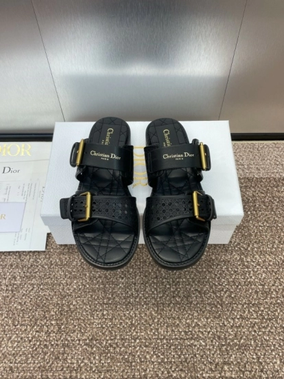 2025 Women Dior Black Leather Sandals Buckle LY00300