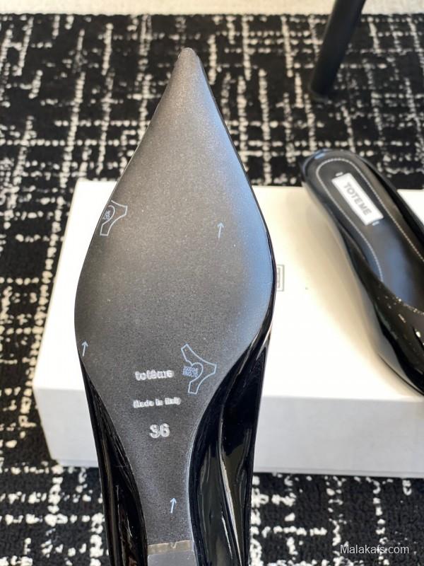 2025 Women Toteme Black Patent Leather Mule