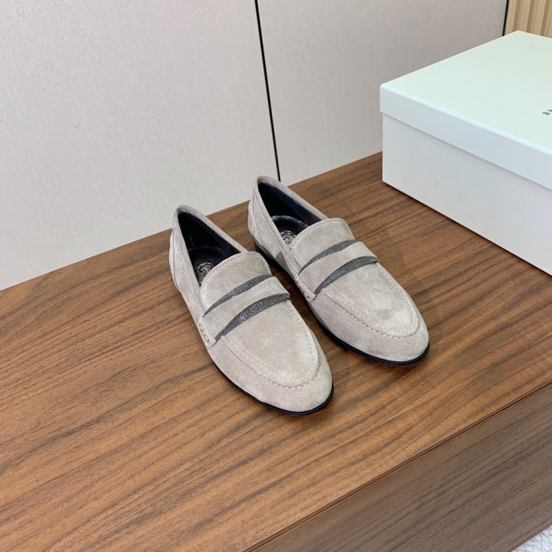 2025 Unisex Brunello Cucinelli Beige Suede Loafers Handmade Craftsmanship KFY00300
