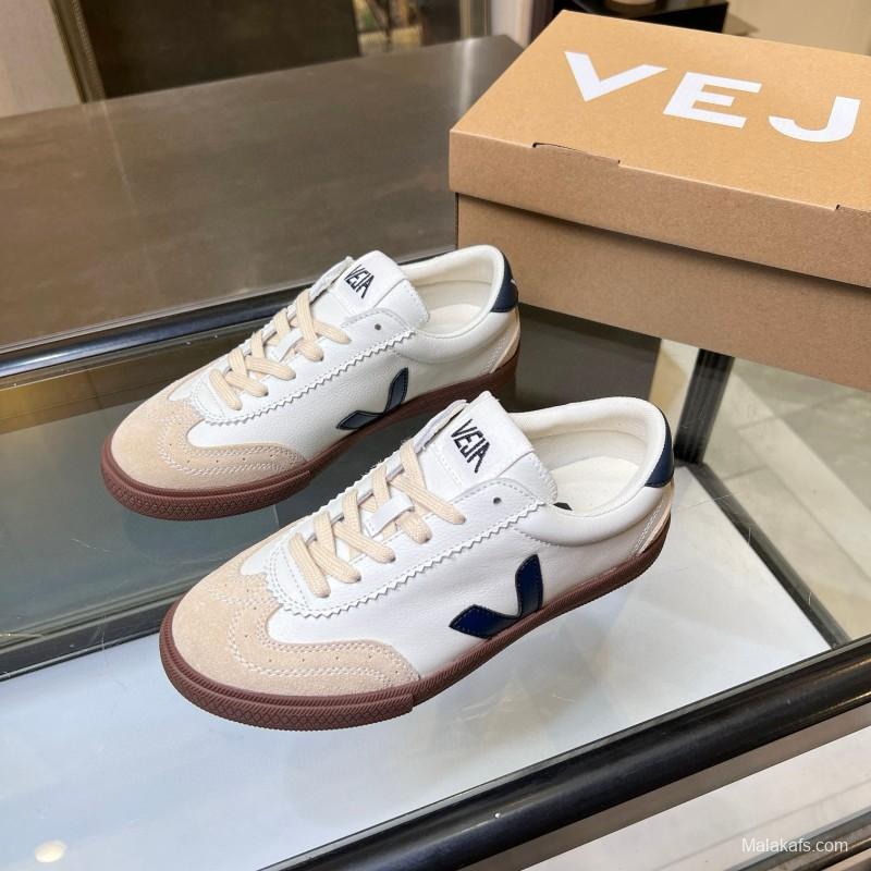 2025 Women VEJA White Beige Navy Suede Leather Casual Sneakers MJ00251