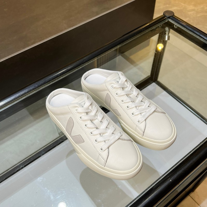 2025 Women VEJA White Canvas Leather Mule Sneakers MJ00240