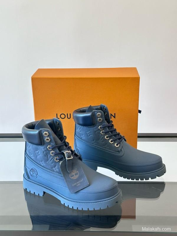 2024 Men Louis Vuitton Blue Leather Ankle Boots MJ00390