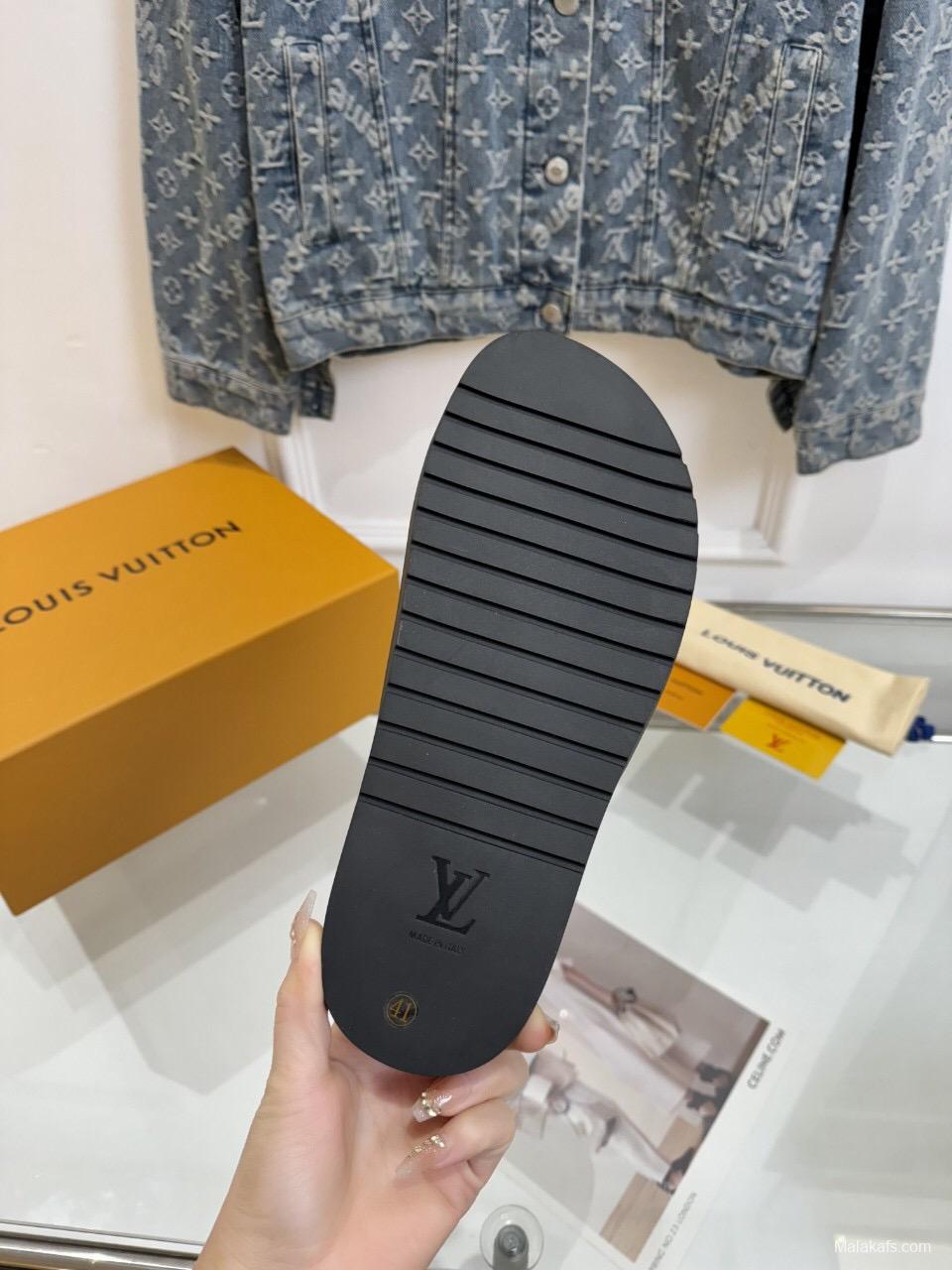 2025 Slippers Louis Vuitton Brown Canvas Leather Slippers LY