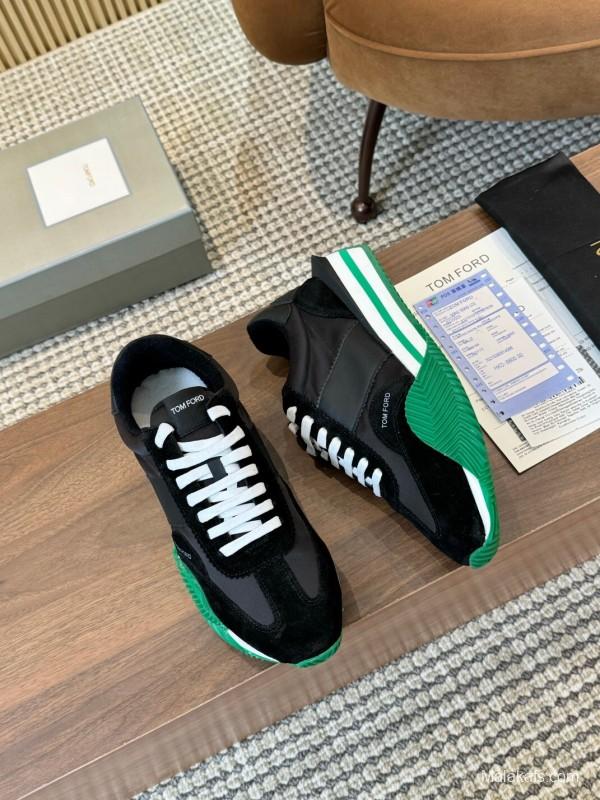 2025 Unisex TOM FORD Black White Green Leather Suede Sneakers LY00360(F)/LY00370(M)