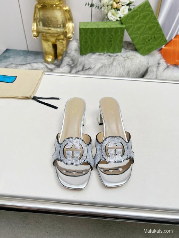 2025 Women Gucci Silver Leather Slippers MJ00190
