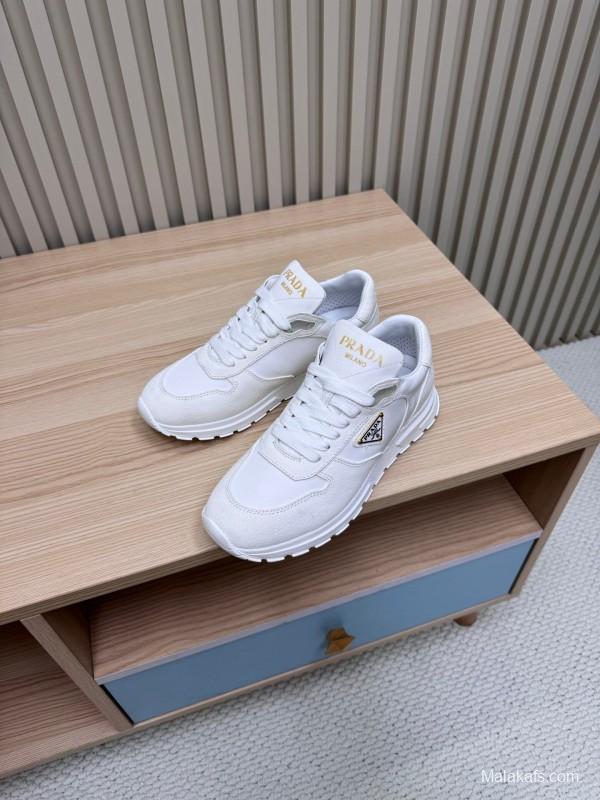 2025 Women Prada White Leather Sneakers