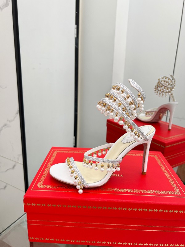 2025 Women RC White Crystal Pearl Leather High Heel Sandals LY00360