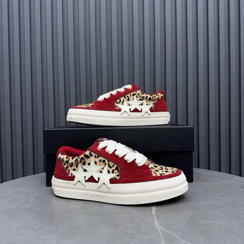 2024 Unisex Amiri Red Leopard Suede Leather Sneakers MJ00300