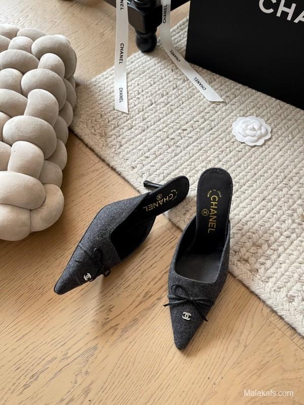 2025 Women Chanel Black Fabric Mules