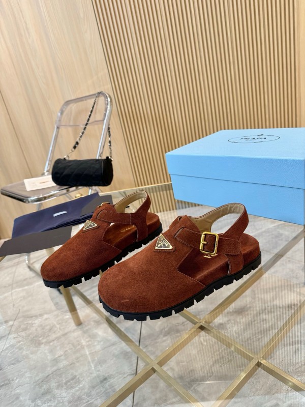 2025 Women Prada Brown Suede Sandal LY00280